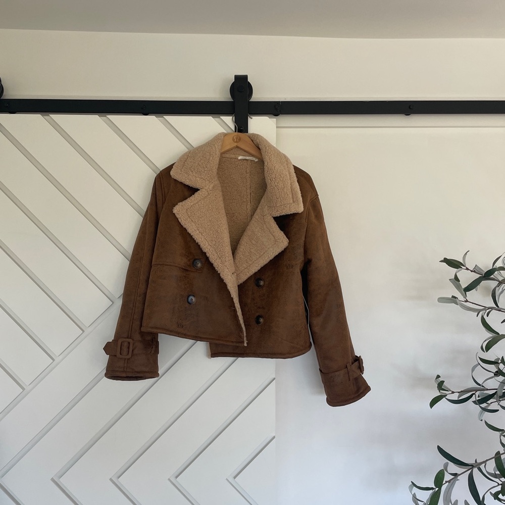 12th Tribe Brown Teddy Jacket with Cream Accents